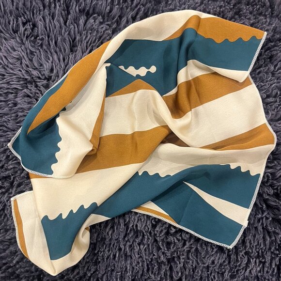 Polyester Silk Satin Neck Scarf, Green/Gold/Cream - Picture 1 of 3